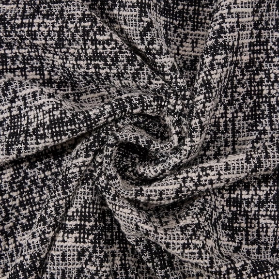 Luminea Textiles Chunky Knitted Tweed Fabric | Black & White Textured Check | 34% Rayon, 57% Polyester, 6% Metallic, 3% Spandex | 300G/M² 62 inch Wide for Blazers, Dresses & Home Decor