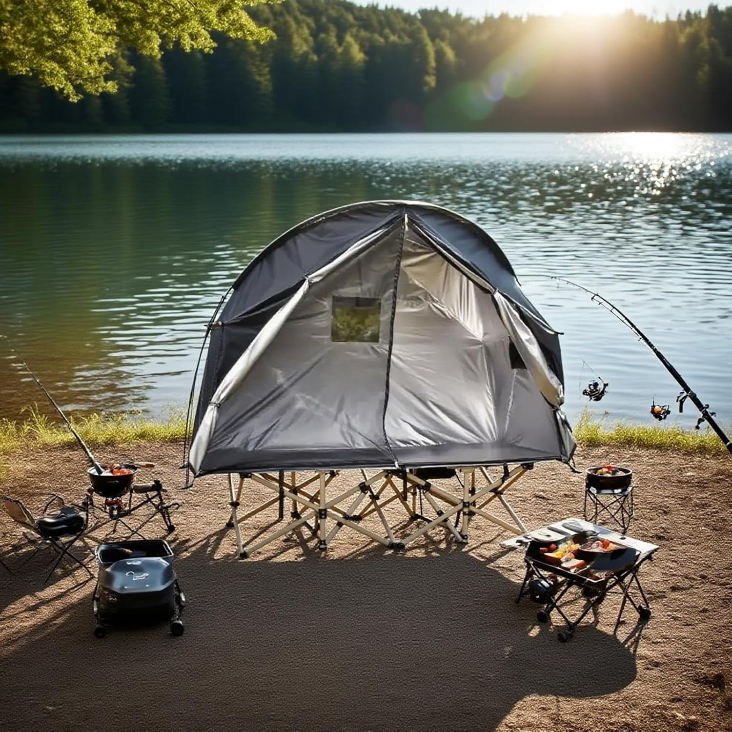 1 Person Cot Tent with Breathable Mesh Door and Screen Windows – Easy to Put Together, All-Weather Shelter for Camping & Backyard, Without Bed