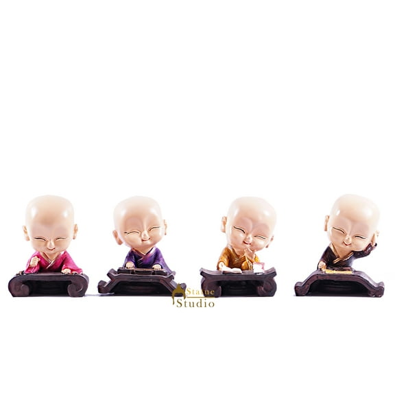 StatueStudio Feng Shui Study Monk Statue Set of 4 Buddha Idol for Car Dashboard Home Decor Living Room, Office Table Showpiece (4.5 X 4.5 X 6 Inch)
