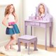 thumbnail image 1 of Purple madera niños vanity set con mirror y cajones - ideal princess makeup dressing mesa y stool playset para 4 - 9 year - old girls, great creative dress - up fun, birthday gifts, y room decor, 1 of 5