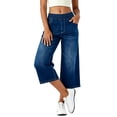 thumbnail image 2 of Levmjia Women's Plus Size Elastic Waist Denim Capri Pants High Waisted Wide Leg Cropped Jeans with Pockets Drawstring Casual Trousers for Women, 2 of 8