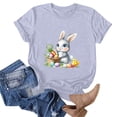 thumbnail image 4 of AGWOLF Women's Easter Shirt Short Sleeve Cute Bunny Print T-shirt Loose Fit Crew Neck Pullover Religious Tops Graphic Tees Gray XXXL, 4 of 5
