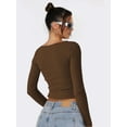 thumbnail image 3 of Female Long Sleeve Crop Top Square Neck Going Out Tops Cute Ribbed Knit Bow-Knot Lace Patchwork T Shirts Coffee M, 3 of 6