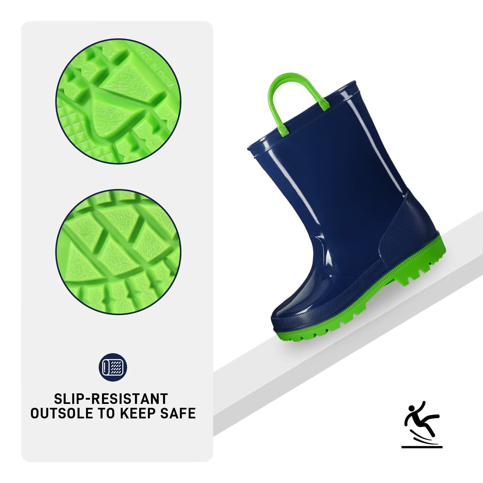EUXTERPA Toddler Kids Waterproof Rain Boots Boys Girls Navy Boots with Handles Big Kid Size 3