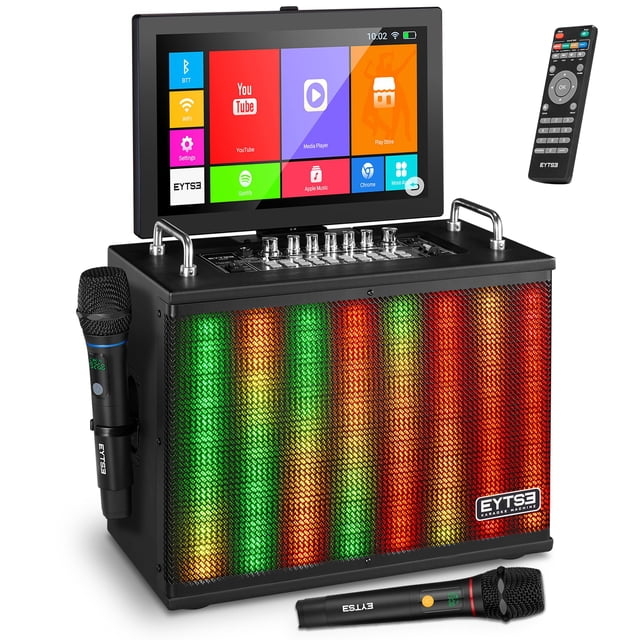 Máquina de karaoke EYTSE con pantalla táctil de 14,1 pulgadas y 2 micrófonos