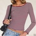 thumbnail image 4 of T-Shirt for Women Scoop Neck Long Sleeve Slim Fit Casual Athletic Striped Print Soft Stretchy Lightweight Layered Look Cropped Top, 4 of 7