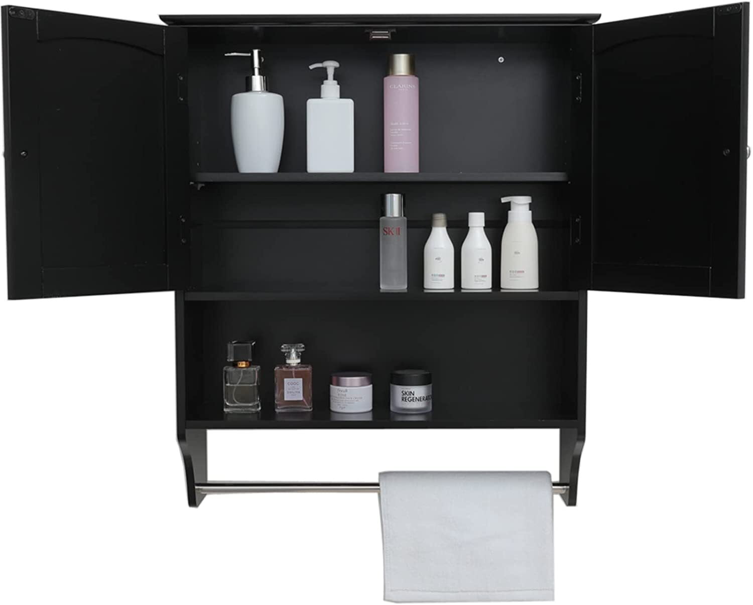 Black Bathroom Wall with 1 Adjustable Shelf & Double Doors