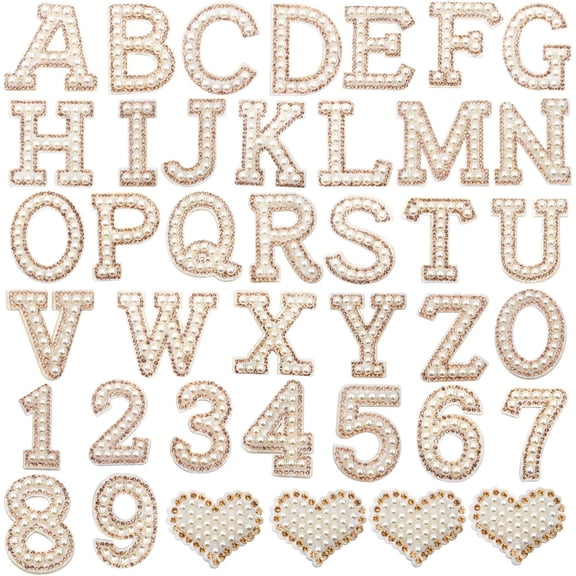 40pcs Self Adhesive Pearl Rhinestone Letter Patches Glitter Bling Alphabet A-Z Number 0-9 Heart Decorative Appliques