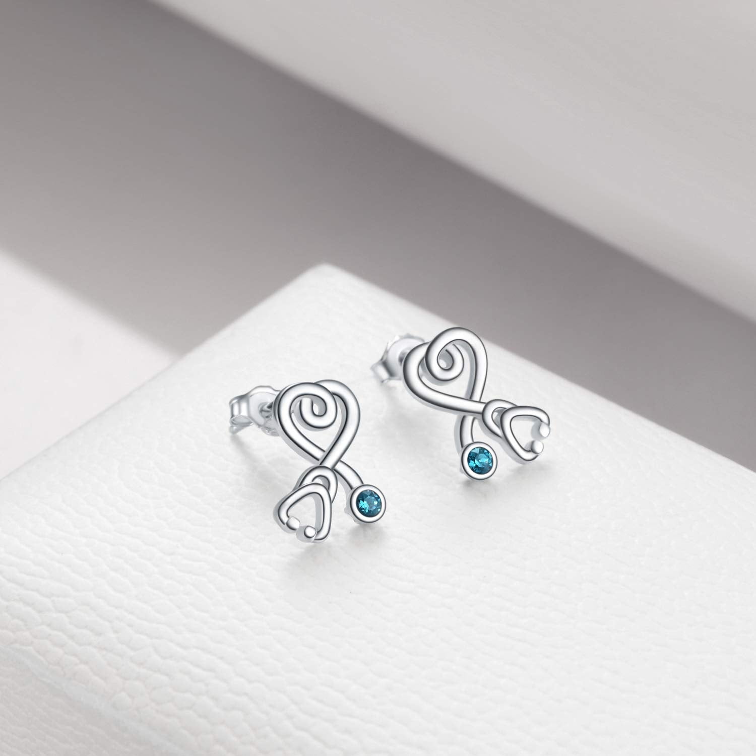 AOBOCO Mother Day Gifts Sterling Silver Stethoscope Earrings Simulated Birthstone Crystals, Gifts for Women Nurse Medical Student