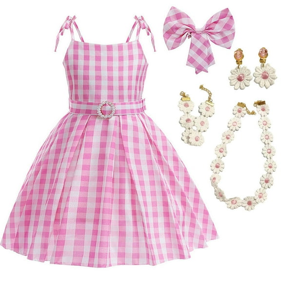 Girls Pink Purple Plaid Costume Dress Halloween Doll Cosplay Dress Up, 3-9 Year