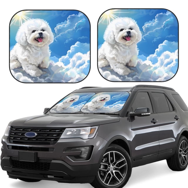 Fotbe Cute Cloud Bichon Frise Juego de 2 Piezas de Parasoles para Parabrisas | Bloqueador Solar para Auto | Accesorios Plegables para Protección Solar Interior-Small