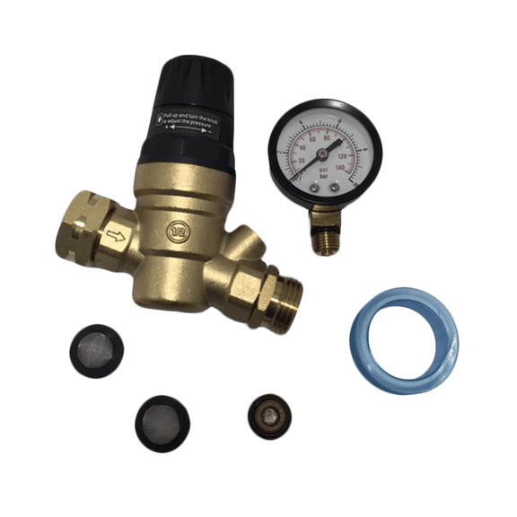 Aniceparthy 3/4" RV Water Pressure Regulator Valve w/ Adjustable Knob, NO Tool Required, Brass Lead-Free Water Pressure Reducer with Gauge and Inlet Screen Filter for RV Camper Travel Trailer