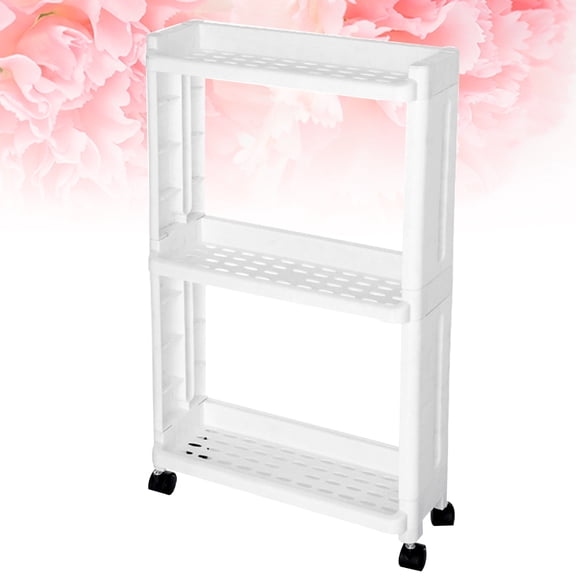 FRCOLOR 1PC 3-Tier Gap Storage Shelf Movable Slim Slide Out Storage Tower Rack with Wheels for Home Kitchen (White)