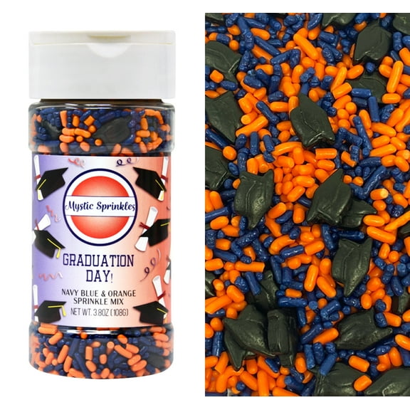 Mystic Sprinkles Graduation Day! Navy Blue & Orange Sprinkle Mix 3.8 oz