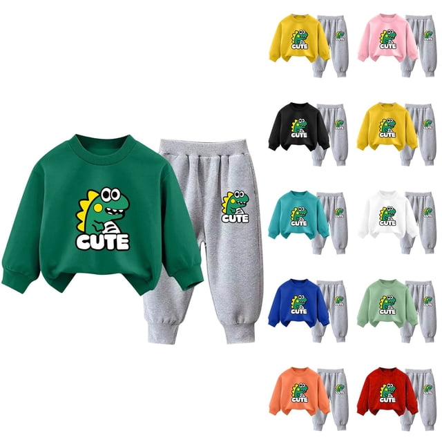 Pisexur Ensemble de Vêtements d'Automne pour Bébés Filles Garçons 2 Pcs Mode Décontractée Imprimé Mignon Manches Longues Col Rond Chandails en Molleton et Pantalons de Survêtement Ensemble de Survêtement pour Enfants Filles Garçons 3-8 Ans