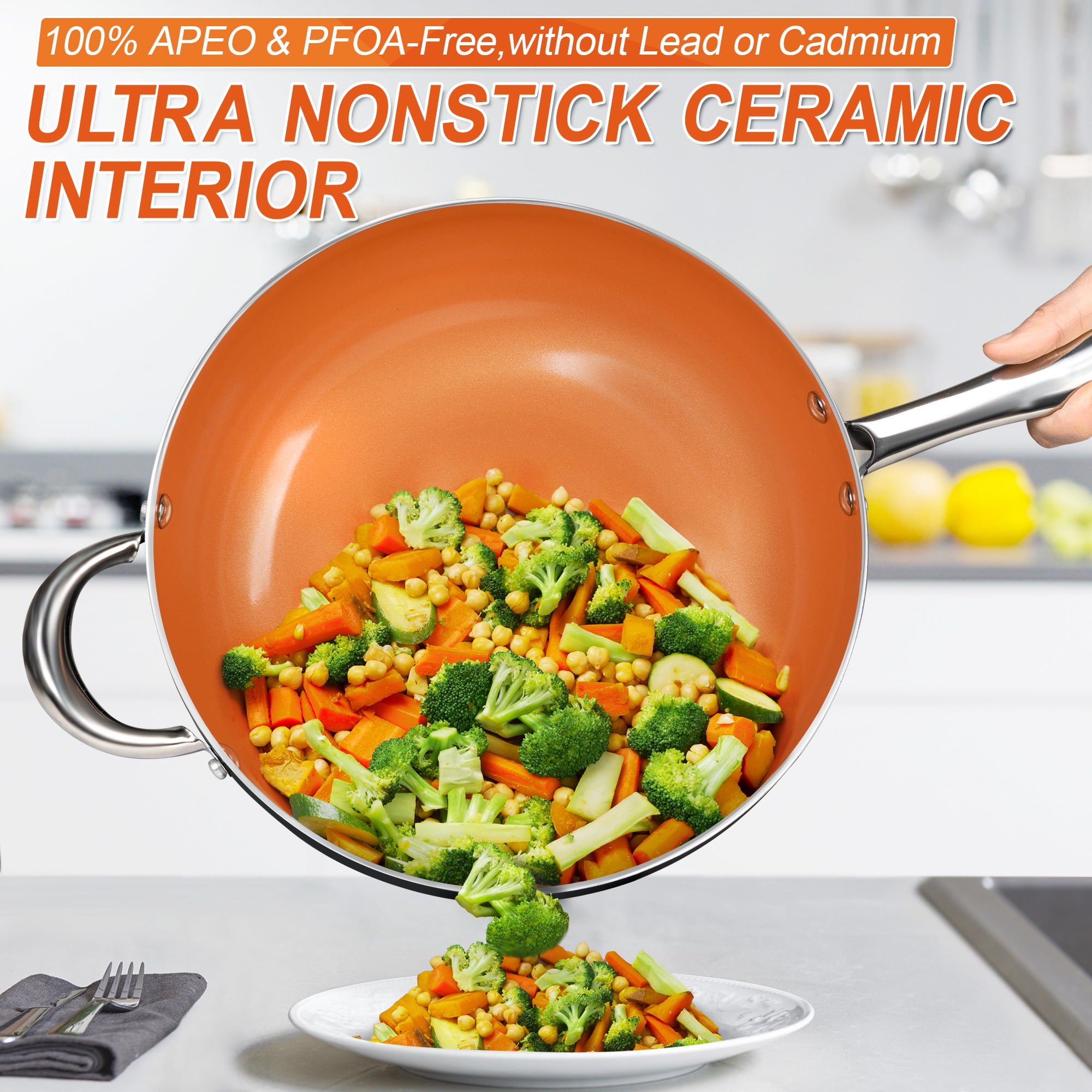  MICHELANGELO Nonstick Wok with Lid, Hard Anodized Wok