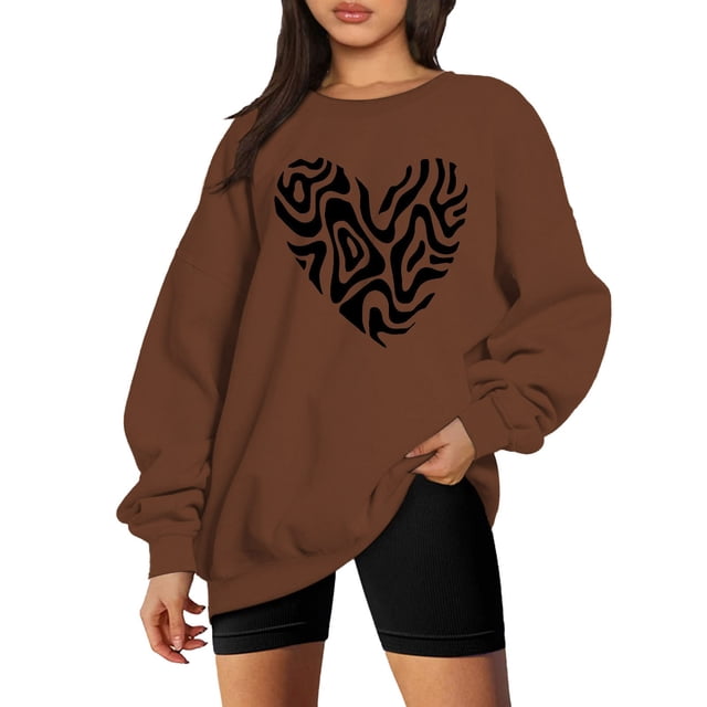 Gibobby Sudaderas para Mujer Sudadera de manga larga con patrón con cuello redondo para mujeres adolescentes y estudiantes(Café,G)