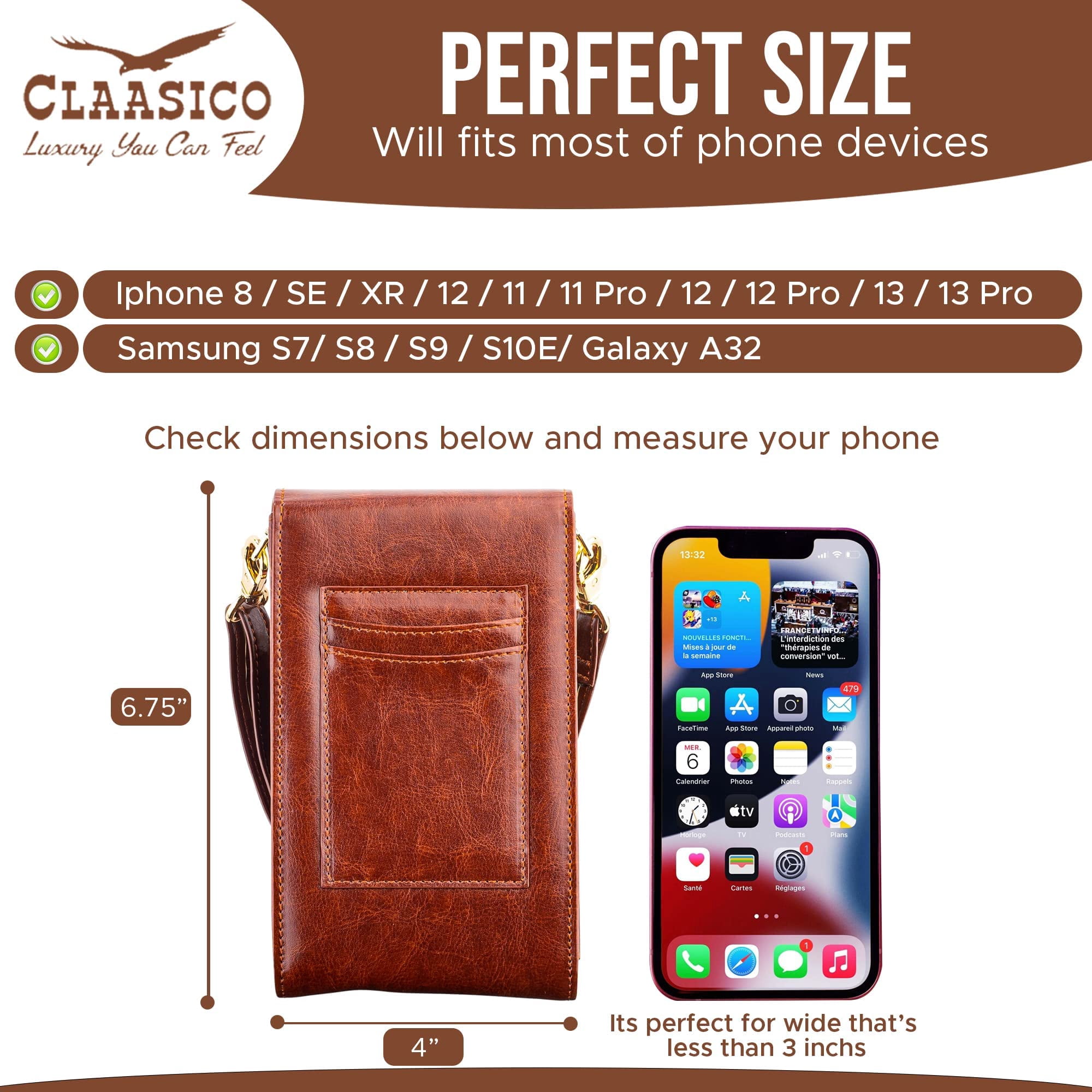Classico Small Crossbody Phone Purse for Women - Crossbody Bag Wallet for Phone, Cards, Accessories