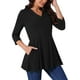 thumbnail image 4 of INSPIRAR CHIC Blusas Básicas de Mujer con Cuello en V y Manga 3/4 con Bolsillos, Corte Suelto, Color Negro, 4 of 5