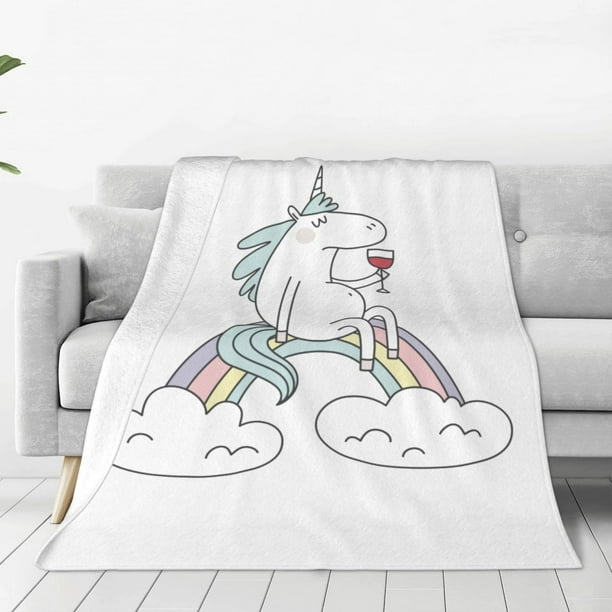 Balery Unicorn and Wine Manta de Felpa Suave y Acogedora – Cobija de Franela Aterciopelada para Cama, Lavable y Cálida para Sofá, Mascotas, Transpirable-80"x60"
