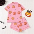 thumbnail image 3 of Elegyee Girl's Halloween Pajama Set Pumpkin Print Short Sleeves Top Shorts Kids Loungewear, Pink, Size 7-8, 3 of 8