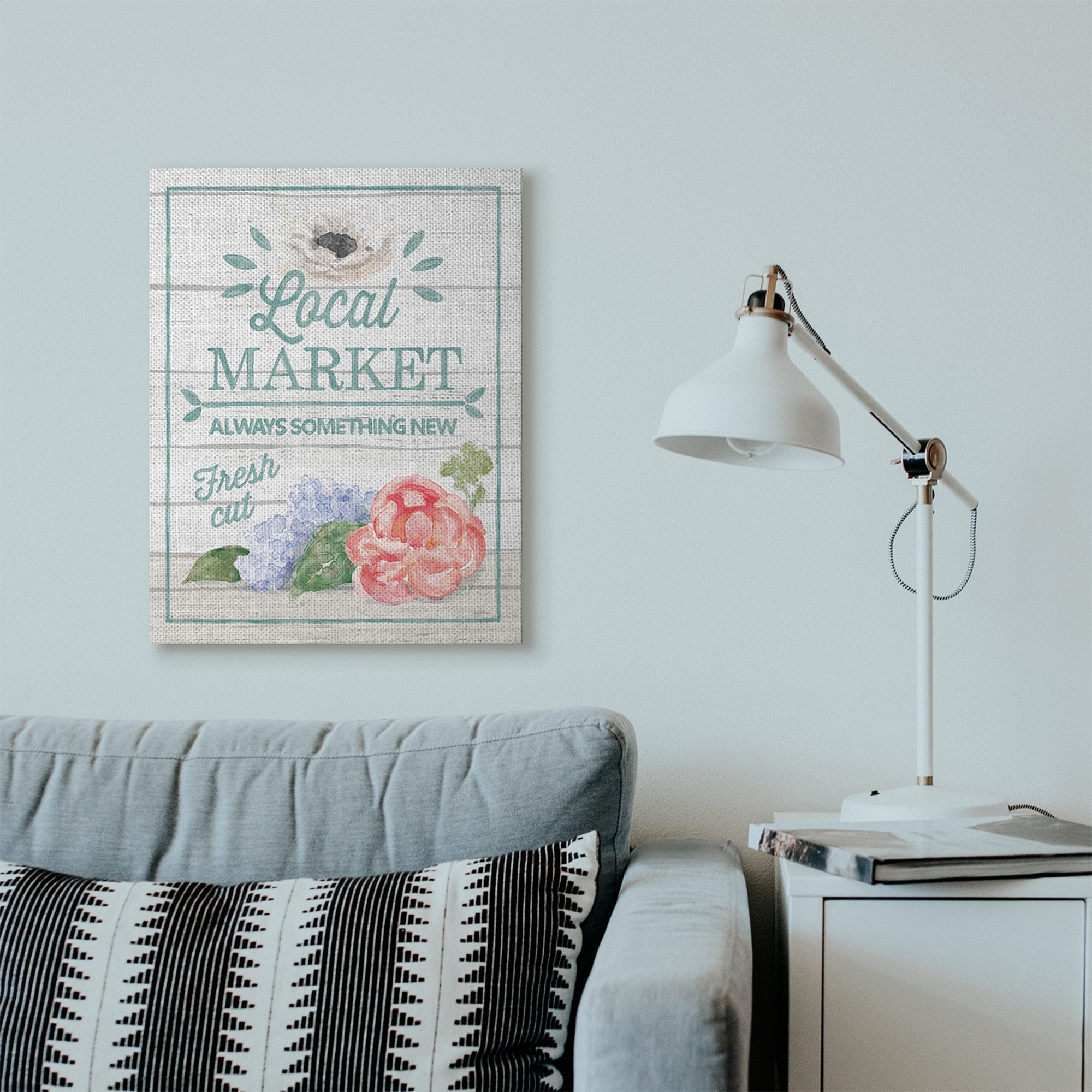 Stupell Home Décor Local Market Flowers Rustic Wood Textured Word Design Canvas Wall Art by Mary Urban