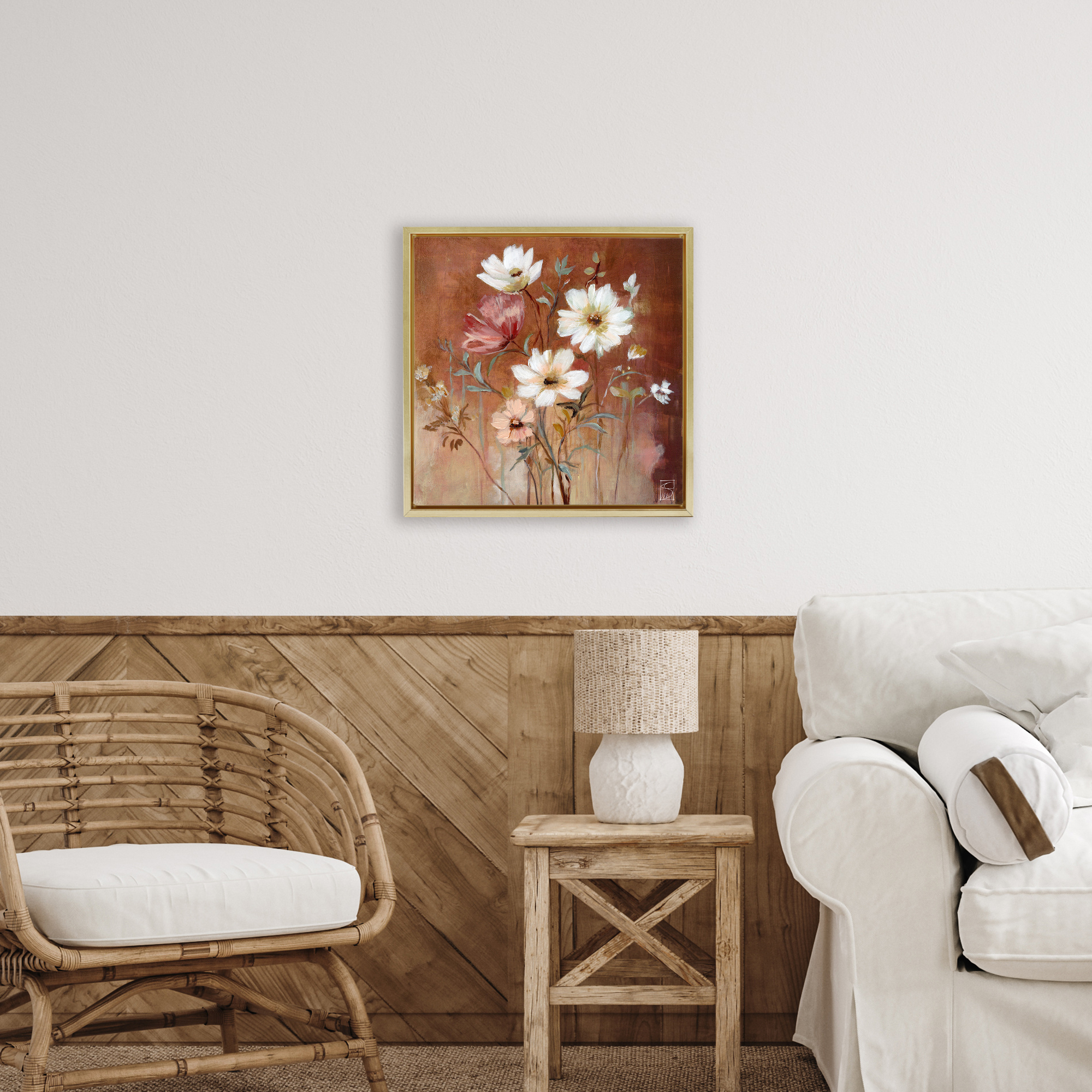 Mocha Flowers Collection Gold Framed Floater Canvas Wall Art, design by Sara Culpepper