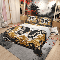 Manfei Wild Butterfly Sheet Set Twin for Girls, Vintage Damask Bedding Sets Twin Size, Gold Rose Flower Flat Sheet, Microfiber Bedroom Decor, 3pcs