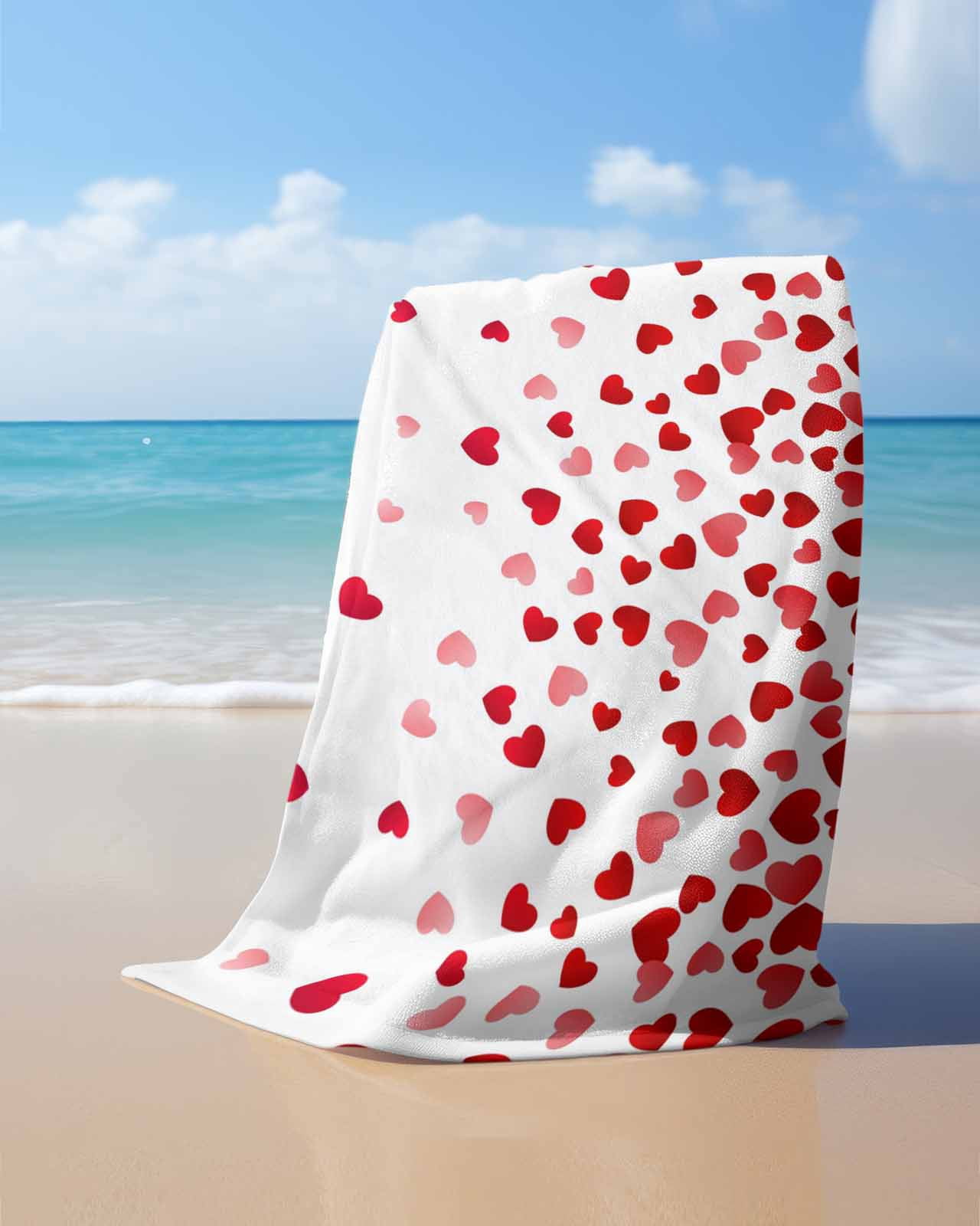 Love Hearts Fallen Beach Towels Oversized Super Absorbent, Valentines Day Red Loving Lightweight Bath Towel Quick Dry Sets For Bathroom/Pool/Rv Camping/Beach Play/Gym Room/Picnic 35"x70"