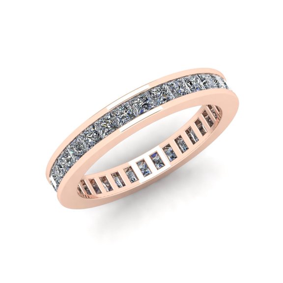 Natural 1.85Ct Princess Cut Diamond Classic Channel Set Women's Anniversary Wedding Eternity Band Ring Solid 18k Rose Gold G SI1