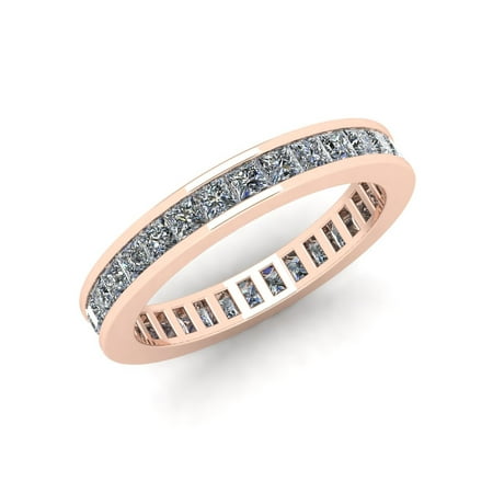 Cut Diamond Ring Band - Natural 1.85Ct Princess Cut Diamond Classic Channel Set Women's Anniversary Wedding Eternity Band Ring Solid 18k Rose Gold G SI1