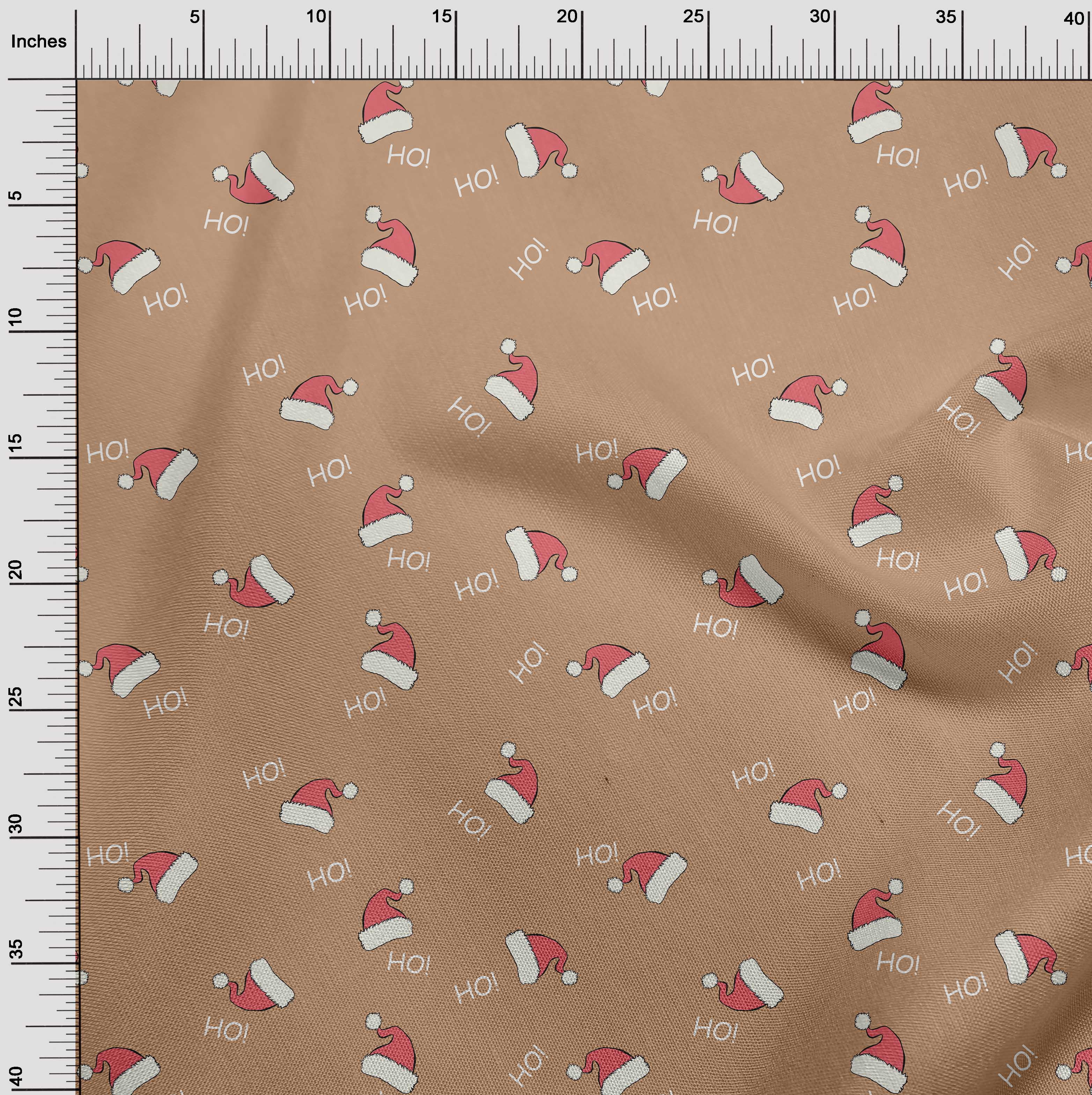 oneOone Cotton Cambric Brown Fabric Christmas Hats Dress Material Fabric Print Fabric By The Yard 42 Inch Wide