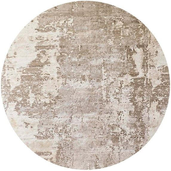 Ahgly Company Machine Washable Indoor Round Industrial Modern Desert Sand Beige Area Rugs, 8' Round