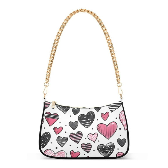Ryvnso Hearts Womens Chain Shoulder Bag Tote Handbags Clutch Hobo Purse with Zipper for Travel