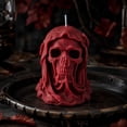 thumbnail image 4 of Sculpted Candle Red Hooded Skull for Gothic Halloween Home Decor, 4 of 9