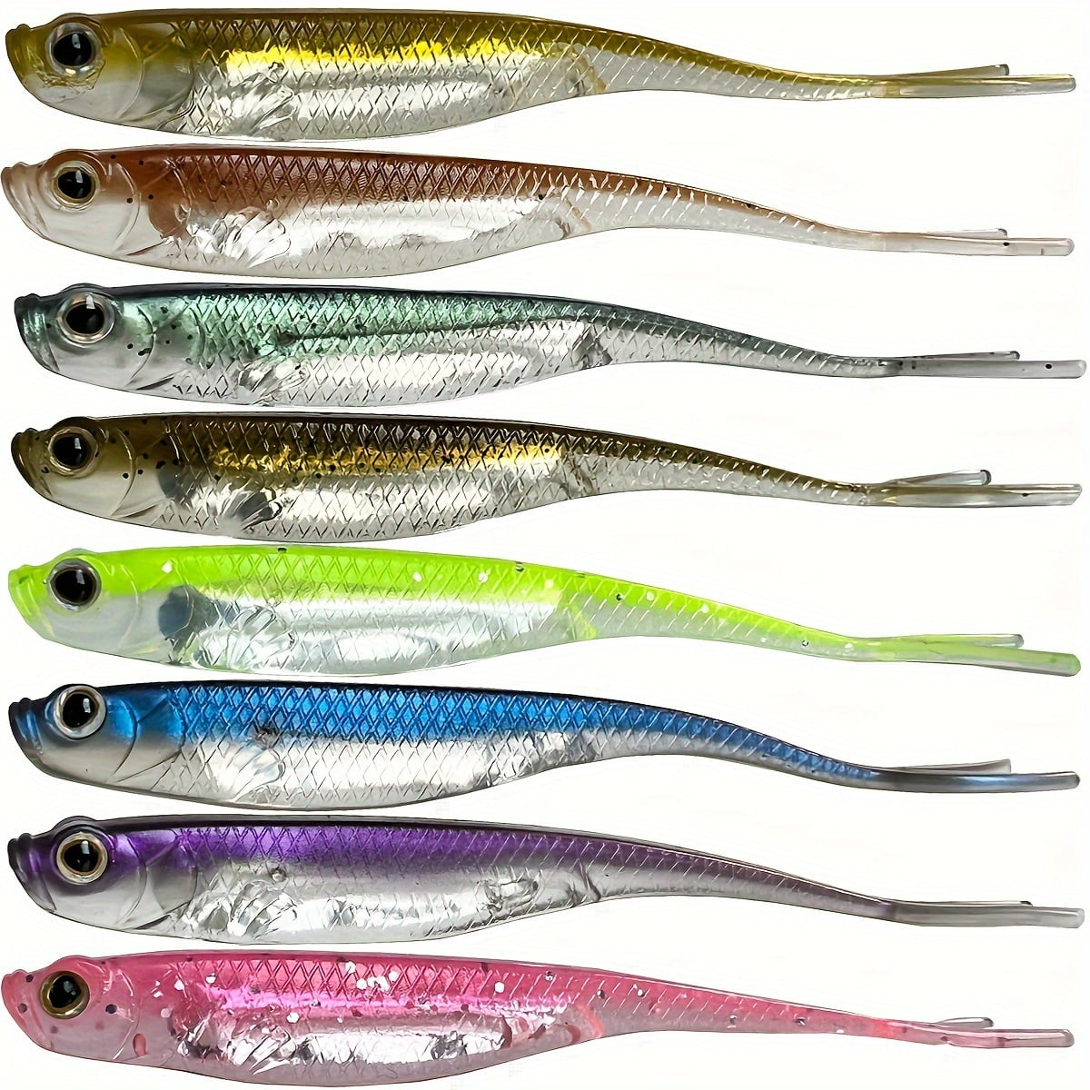 5pcs Artificial Floating Fishing Lure, Bionic Forked Tail Wobbler Soft Bait, Fishing Tackle For Saltwater