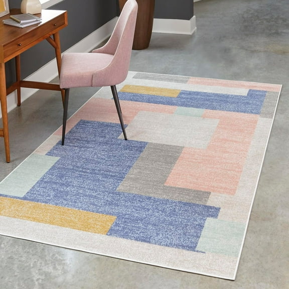 Unique Loom Lotus Collection Area Rug - Momo (5' x 8' Rectangle Multi/Light Blue)