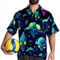 thumbnail image 4 of Alien Men's Button Down Spread Collar Casual Printed Short Sleeve Summer Beach Unisex Shirts, 4 of 6