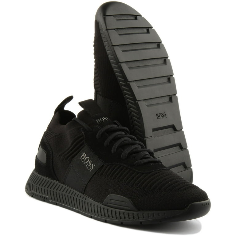 Boss Titanium Men s Lace Up Running Inspired Trainers In Black Size 11
