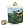 thumbnail image 1 of Balinese Piggy Bank, Terrace Rice Fields Palm Trees Traditional Farmhouse Morning Sunrise Bali Indonesia, Ceramic Coin Bank Money Box for Cash Saving, 3.6" X 3.2", Green, by Ambesonne, 1 of 4