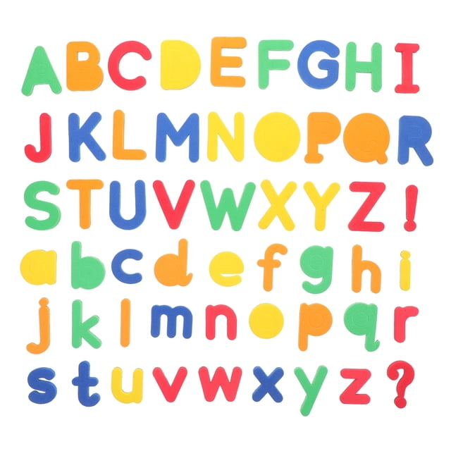 2 juegos de imanes magnéticos para nevera, imanes coloridos del alfabeto, decoraciones para nevera — Letras del alfabeto en colores surtidos (verde, rojo, amarillo, azul, naranja) de EVA con respaldo imantado, dos tamaños aproximados 4.5x4.0 cm y 4.0x2.8 cm; disposición frontal en filas sobre fondo blanco; ideales para decorar la puerta del refrigerador o formar palabras cortas.