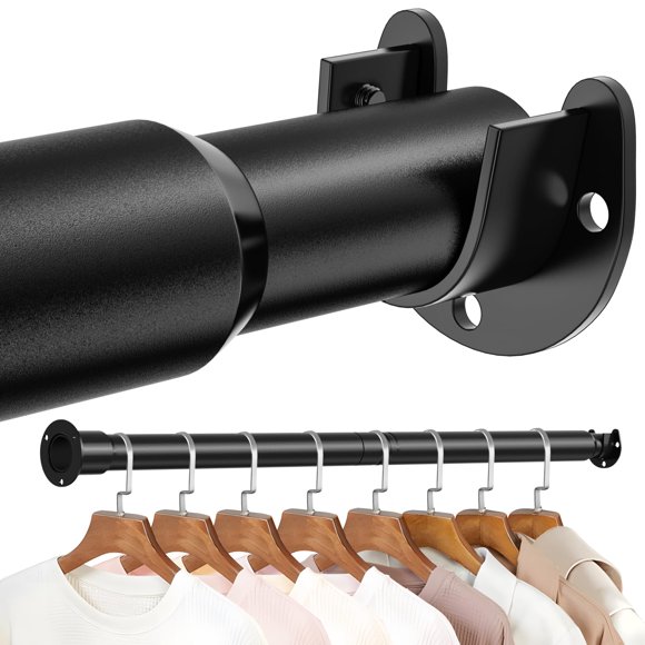 Barra de armario Mavivegue ajustable de 43 a 213 cm, resistente, negra
