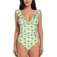 thumbnail image 2 of Yiaed Green Avocado Print Women's Ruffled One Piece Swimsuit V Neck Swimwear Slimming Monokini for Woman-XX-Large, 2 of 8