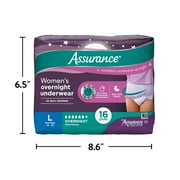 Assurance Womens Overnight Incontinence and Postpartum Underwear, L, Ultimate Absorbency, 16 Count