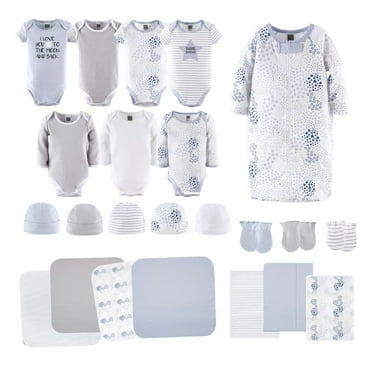The Peanutshell Newborn Baby Layette Gift Set for Baby Boys or Girls, Shower Gift Essentials, Blue, Grey Celestial