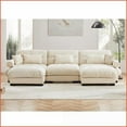 thumbnail image 2 of Modern 3-Seat U-Shape Modular Sectional Sofa with Movable Ottomans & Pillows | Cream | Velvet | Round Arms, 2 of 14