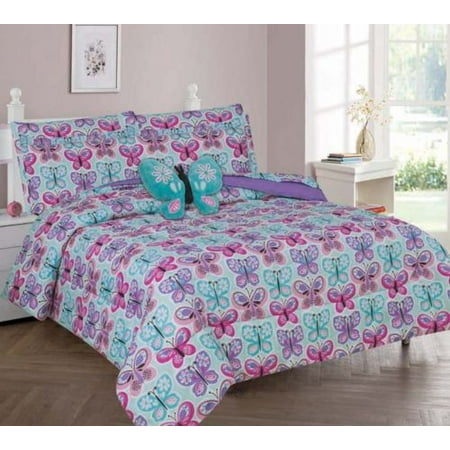 Twin Butterfly Blue Girls Bedding Set Beautiful Microfiber
