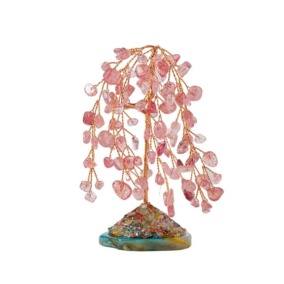 AOOOWER Wicker Crystal Tree Bonsais Money Tree for Home Office Decors and Good Luck Gift