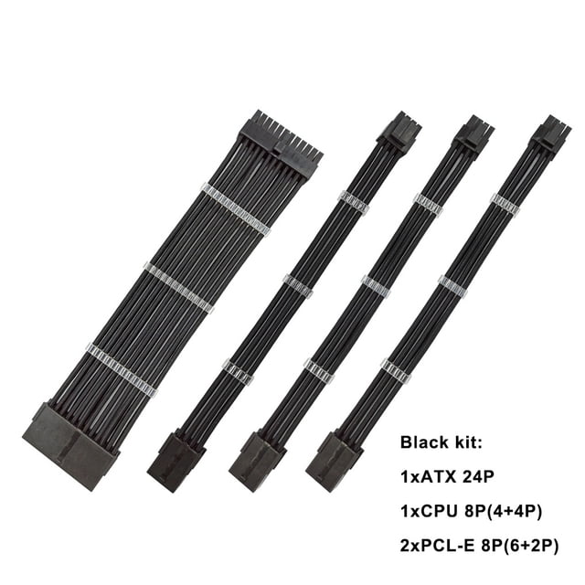 Cable de extensión de PSU, fuente de alimentación para computadora de escritorio, juego de cables de nailon, 24 pines, 4 + 4 pines, 6 + 2 pines, juego de cables, negro sidaley EL002143-05