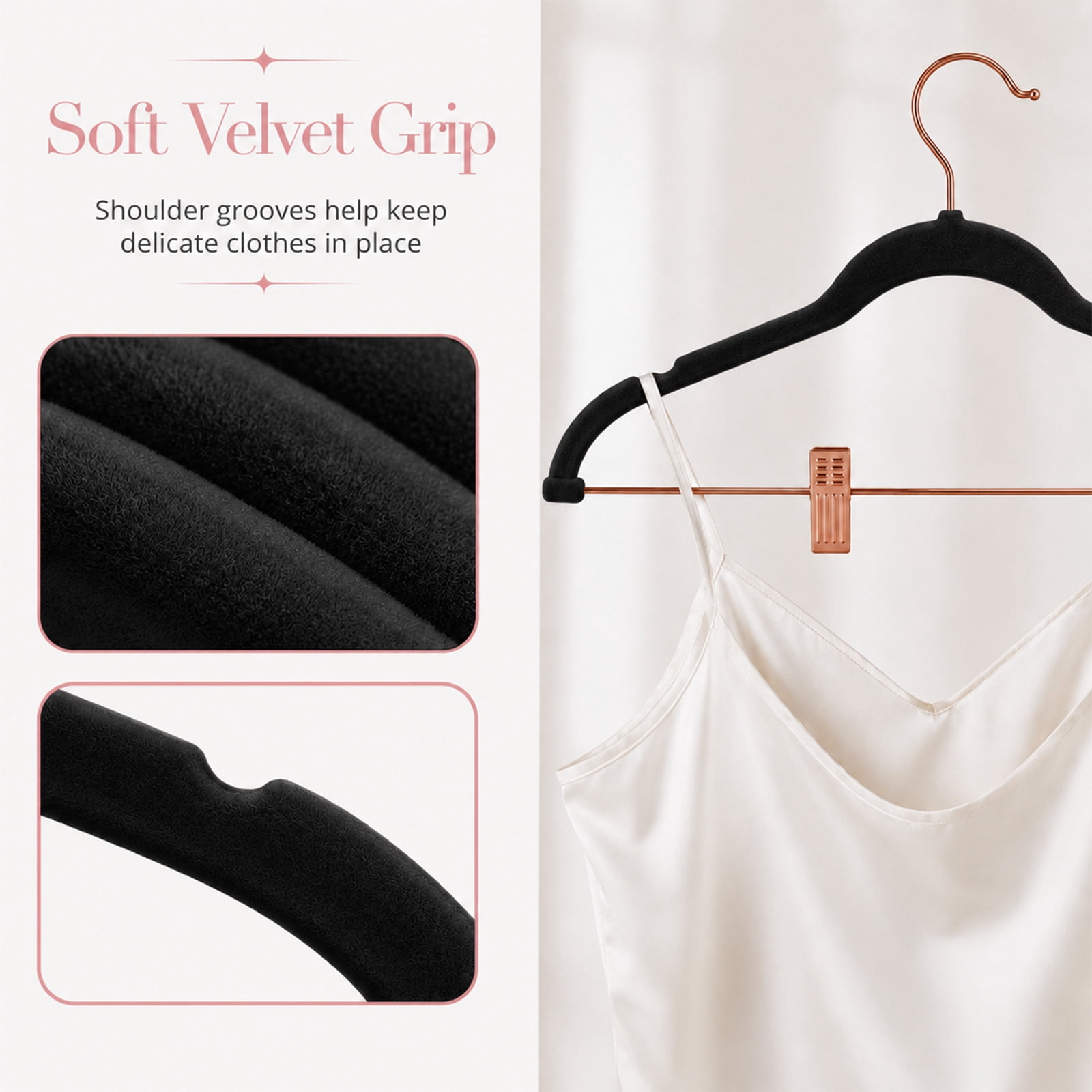 ACSTEP 24 Pack Velvet Pants Hangers with Adjustable Clips, Non-Slip Slim Skirt Hangers for Pants, Jeans, Dresses & Closet Organization, Black